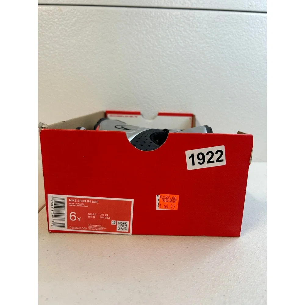 Nike Shox R4 GS Metallic Silver Black Comet Red 6Y #1922 #1924